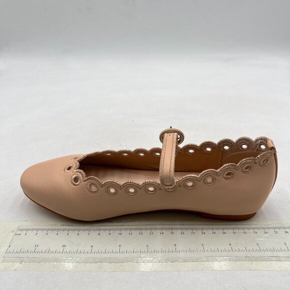 miss left Nude Wave Shaped Edge with Circular Holes Single Strap Buckle Flat - Picture 2 of 8